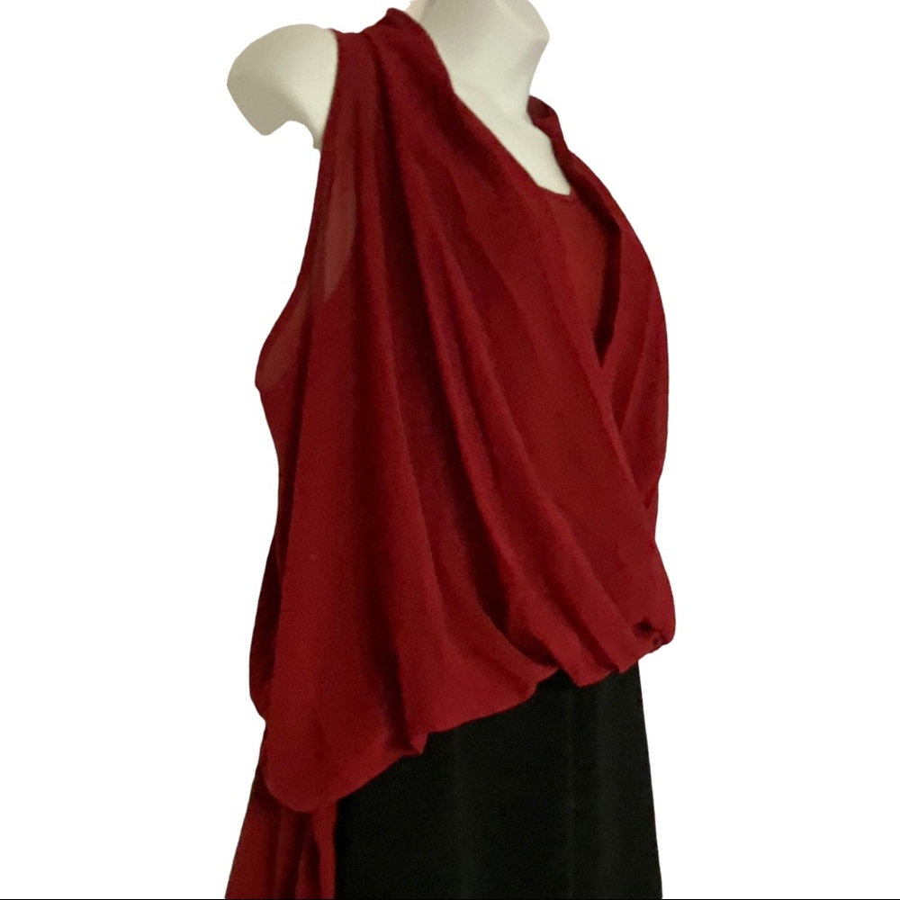 Chiffon Overlay Blood Red Blouse Pin-Up Blouse Tunic Cocktail Party Top size XL - Picture 9 of 14